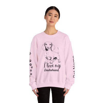 Dachshund Dog Lover Sweatshirt, Pet's Name Personalized Gift Idea, Dachshund Dog Owner Apparel, Custom Dog Paw Print Jumper, Comfy Crewneck