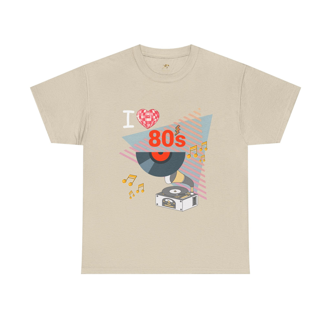 Unisex 80's Music Lover T-Shirt with retro vinyl record and turntable graphic on classic cotton tee