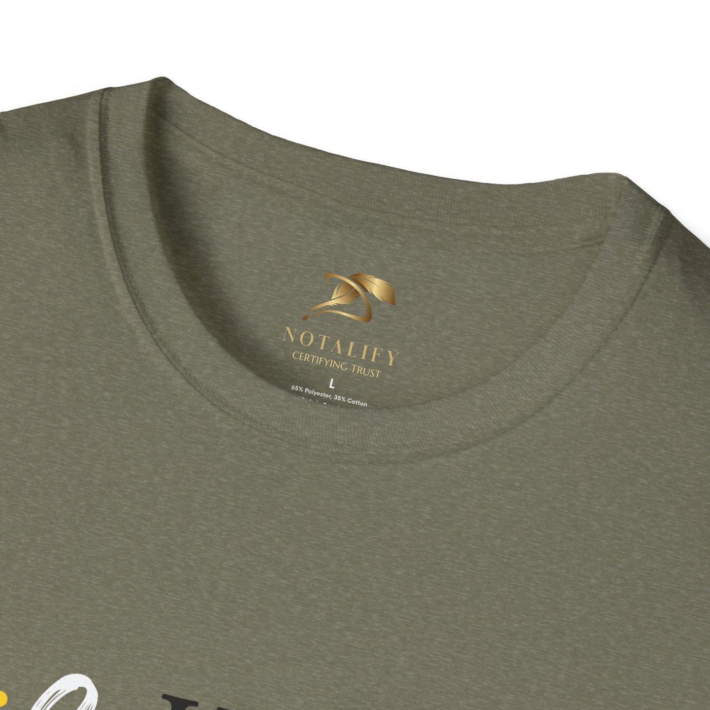 Close-up of collar on olive green Youth Day Celebration unisex t-shirt made of 100% ring-spun cotton with classic crew neckline