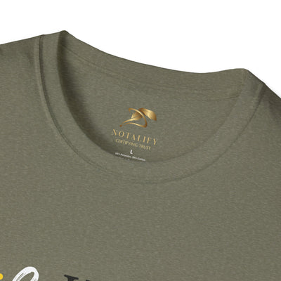 Close-up of collar on olive green Youth Day Celebration unisex t-shirt made of 100% ring-spun cotton with classic crew neckline
