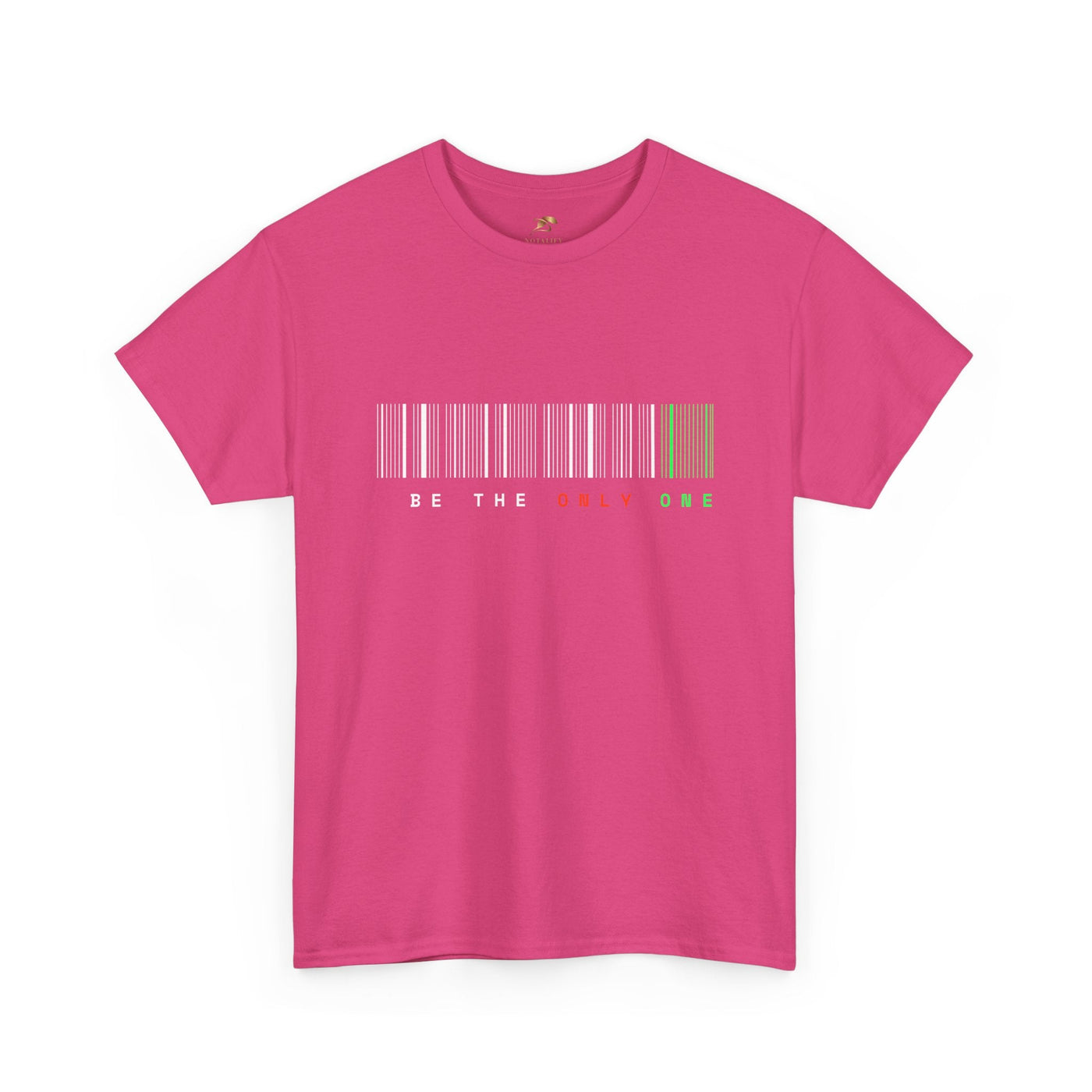 Unique "Be The Only One" barcode t-shirt in blue with a minimalist design