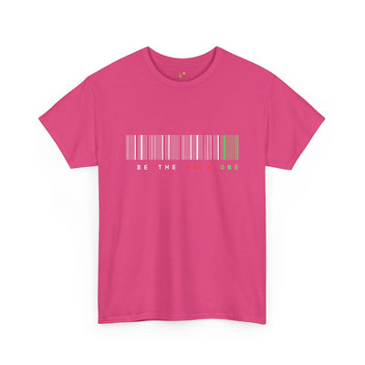 Unique "Be The Only One" barcode t-shirt in blue with a minimalist design