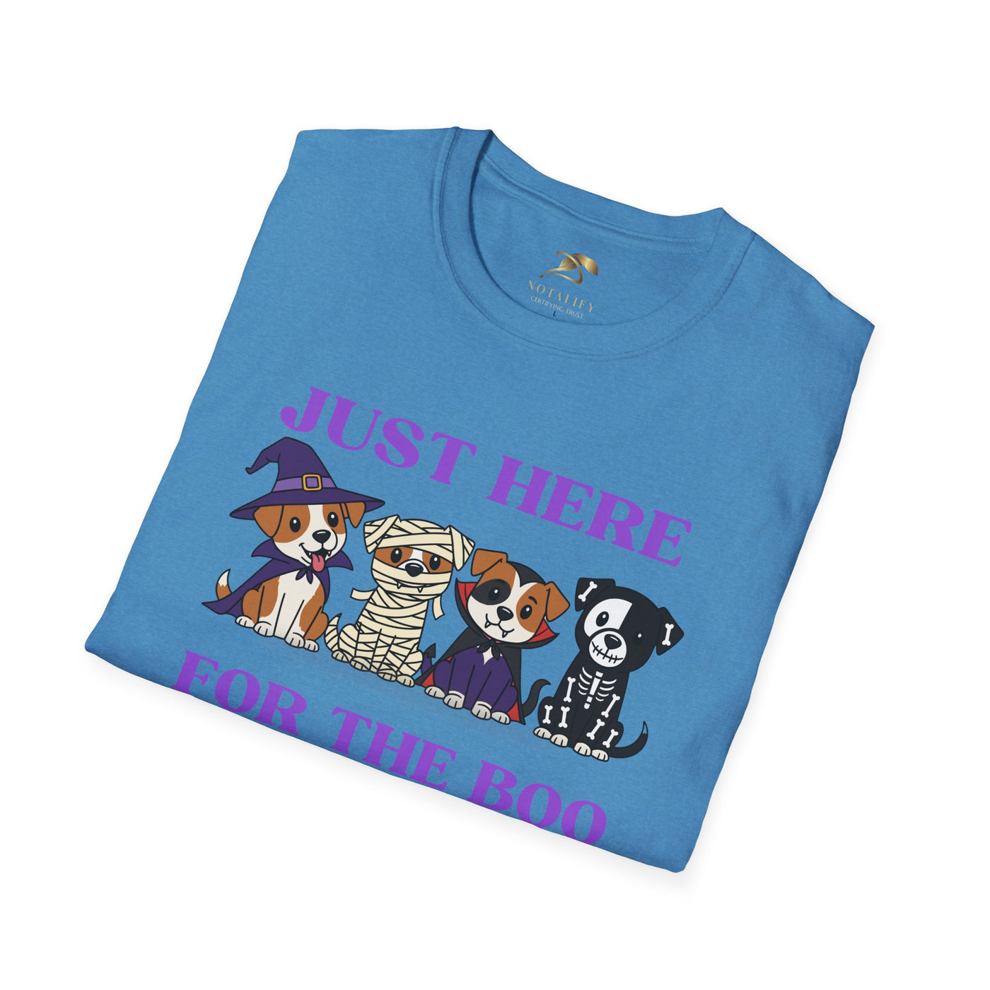 NOTALIFY Just Here for the Boo Dog Halloween TEE | Cute Puppy Costume | Soft Cotton | Fun Fall Outfit for Kids & Adults