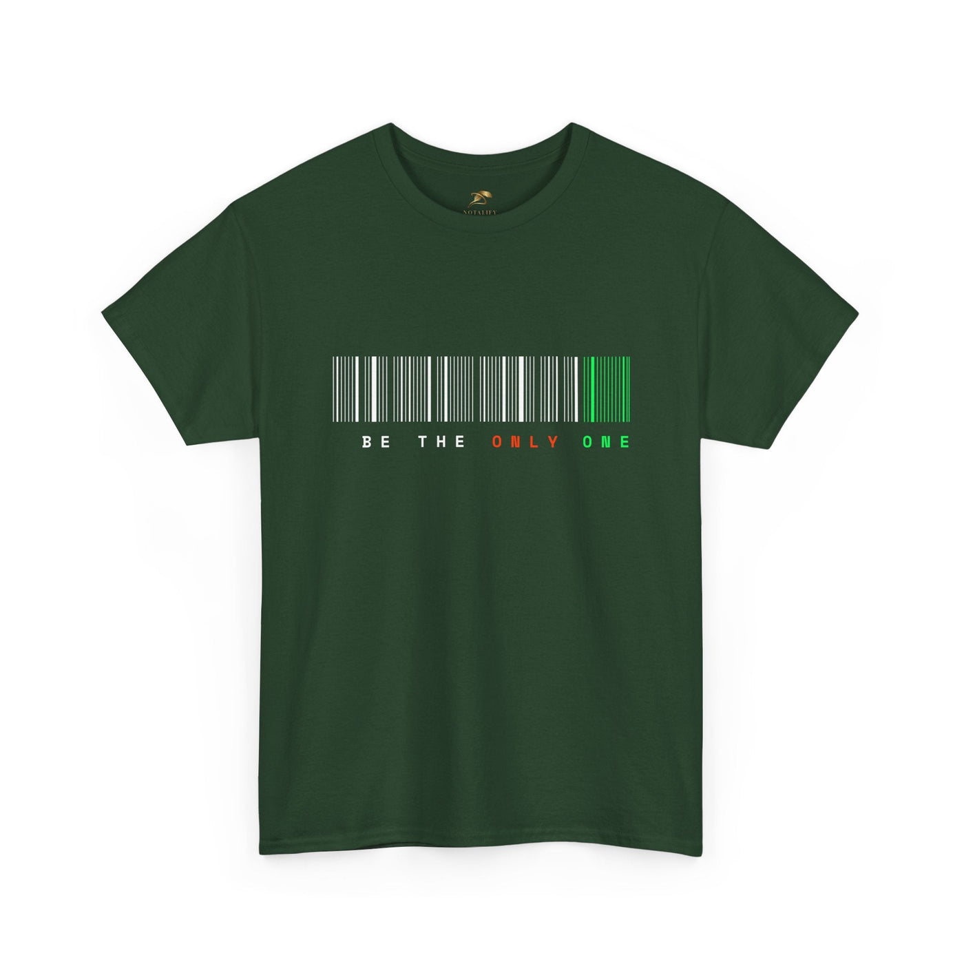 Unique "Be The Only One" barcode t-shirt in blue with a minimalist design