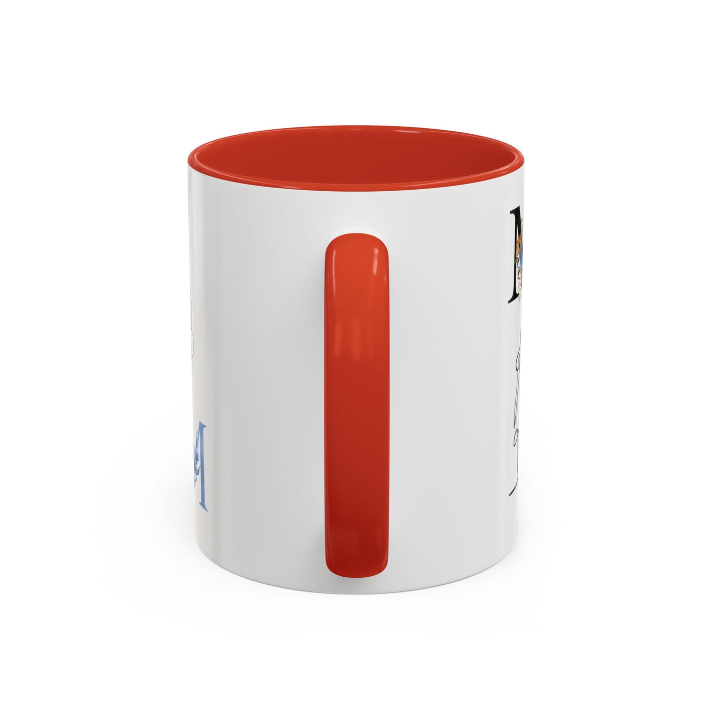 Mother's Day mug with red handle, featuring floral design and the word 'madre'.