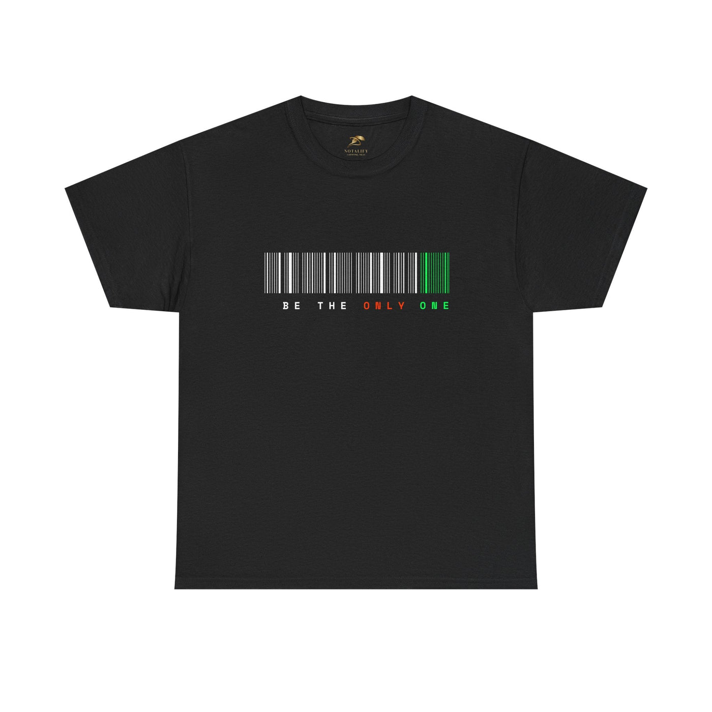 Unique "Be The Only One" barcode t-shirt in blue with a minimalist design