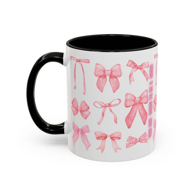Personalized Mother's Day mug with pink bows, coquette design, perfect gift for moms.