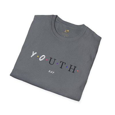 Youth Day Celebration unisex t-shirt with colorful dots on gray cotton fabric, lightweight and classic fit