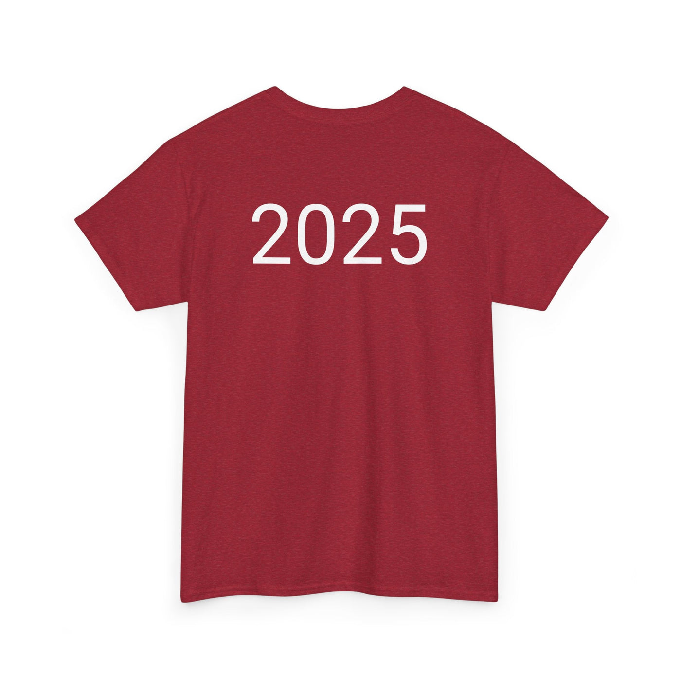 Red Astronaut Space Vibes Tee with "2025" text, perfect for space enthusiasts.