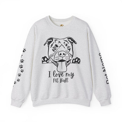 Pit Bull Lover Sweatshirt, Pet's Name Personalized Gift Idea, Pit Bull Dog Owner Apparel, Custom Dog Paw Print Jumper, Comfy Crewneck - NOTALIFY