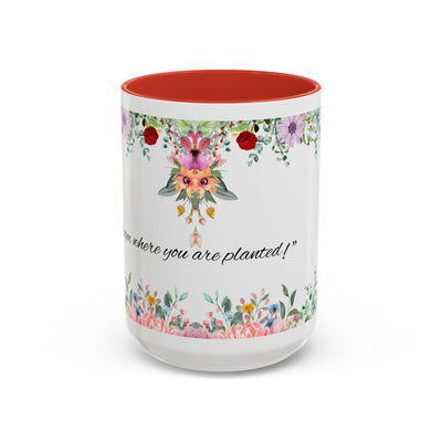 Mug, Inspirational Ceramic Cup w/ Flower Design, Bloom where you are planted, Gift for her/him, Quote Tea Mug, Home Office Decor, - NOTALIFY