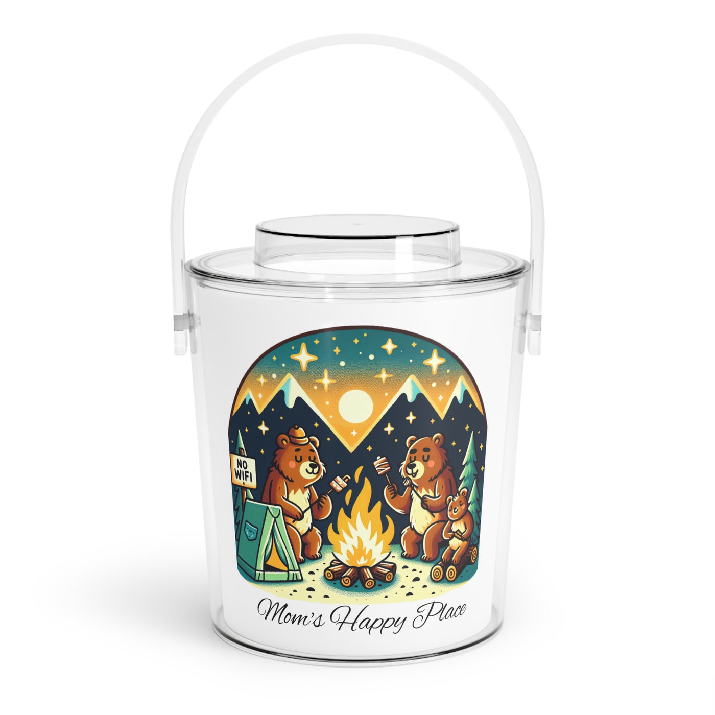 Camping Ice Bucket with Tongs, Mom's Happy Place Decor, Unique Gift for Moms, Summer Parties, BBQs, Outdoor Gatherings, S'mores Lovers - NOTALIFY