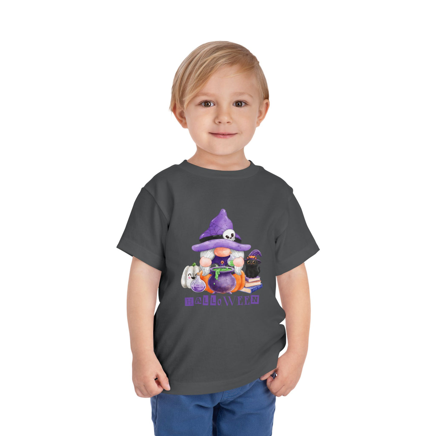 NOTALIFY Halloween Gnome Toddler TEE 1| Cute Fall Tee with Pumpkin | Soft Cotton Short Sleeve | Spooky Autumn Outfit for Kids