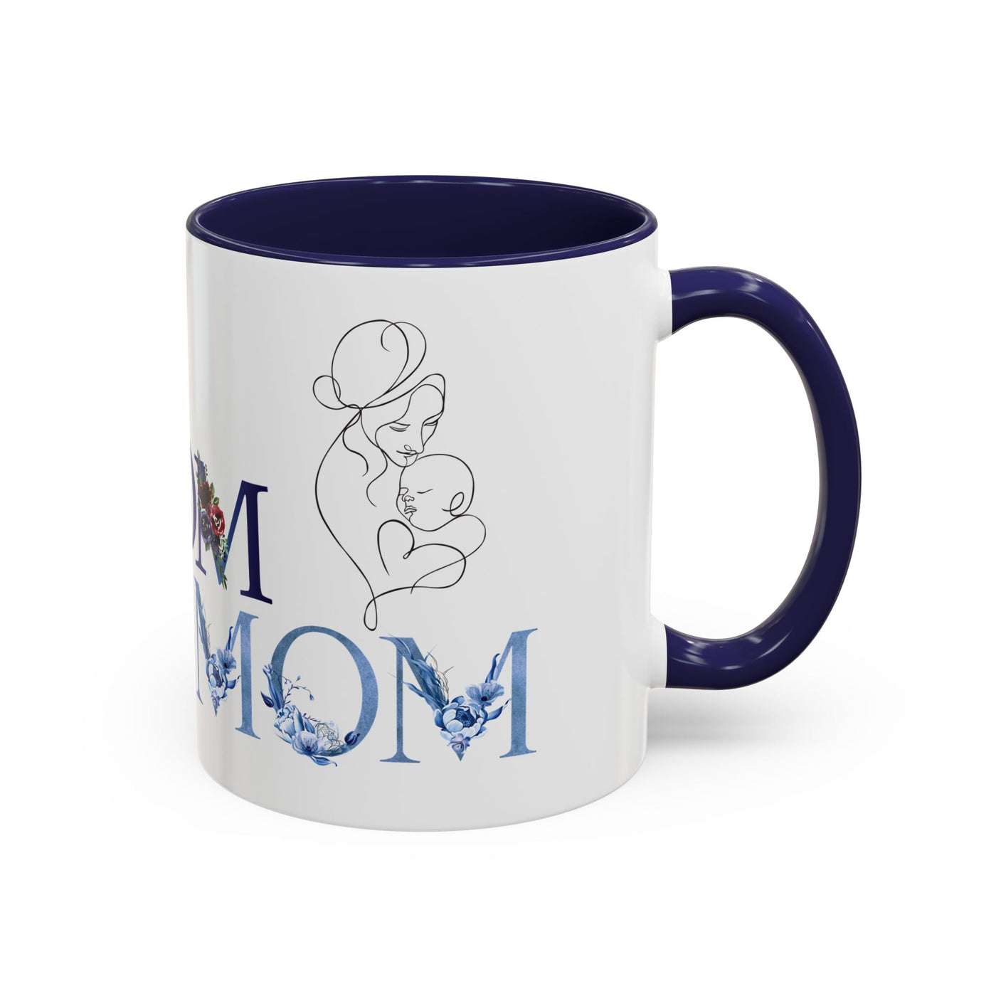 Mother's Day Mug with floral accents and personalized design, ceramic cup with colored interior and handle.