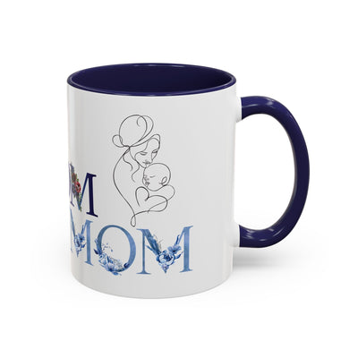 Mother's Day Mug with floral accents and personalized design, ceramic cup with colored interior and handle.