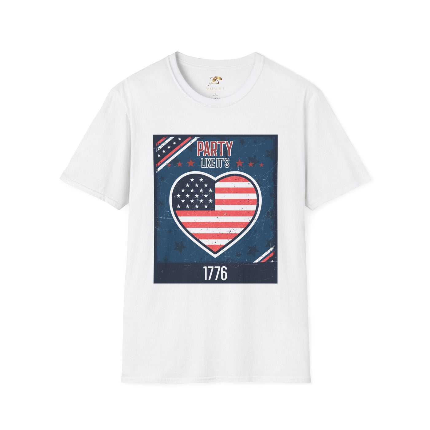1776 Patriotic Party T-Shirt with American flag heart design; ideal for Independence Day celebrations.