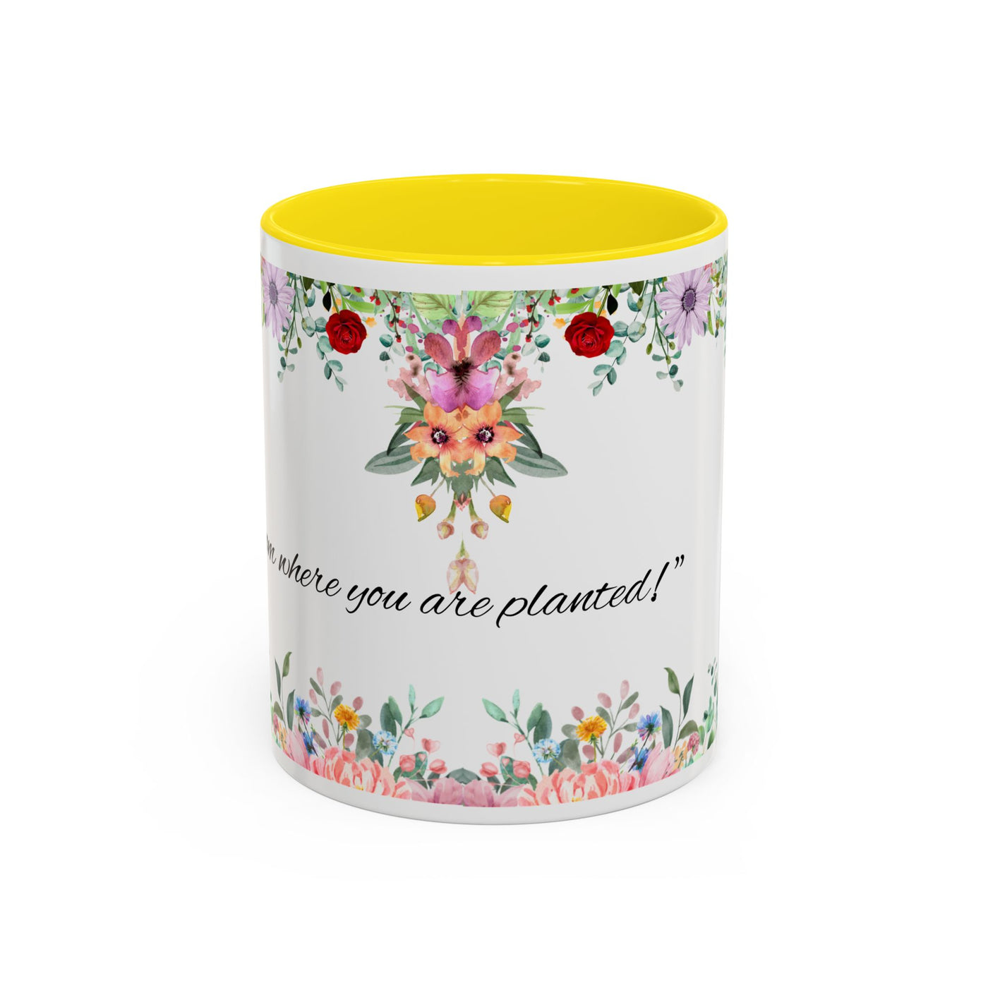 Mug, Inspirational Ceramic Cup w/ Flower Design, Bloom where you are planted, Gift for her/him, Quote Tea Mug, Home Office Decor, - NOTALIFY