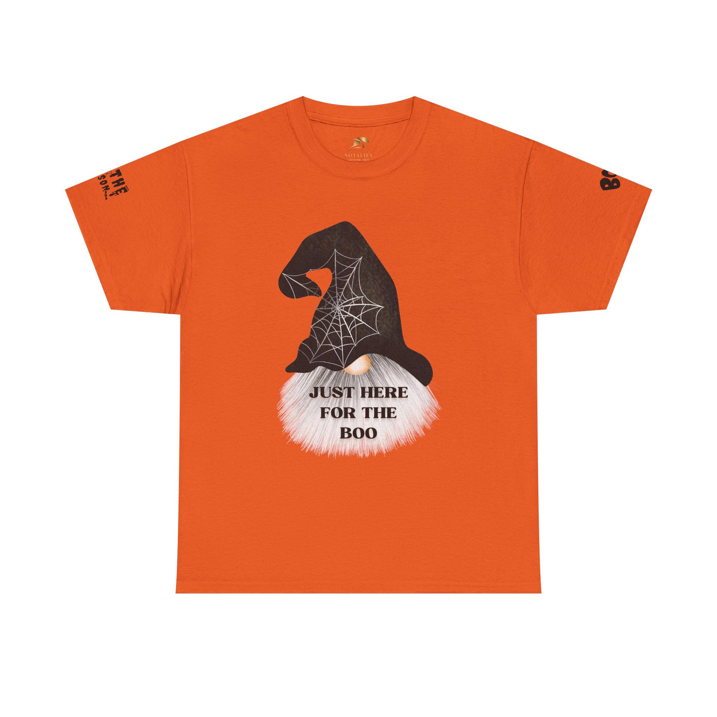 NOTALIFY Halloween Just Here for the Boo Graphic Tee, Spooky T-Shirt, Fun Fall Apparel, Unisex Halloween Tee, Gnome & Bats