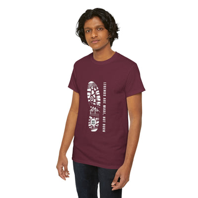 Unisex heavy cotton tee with "Legends are made NOT BORN" graphic print, inspirational and motivational T-shirt.