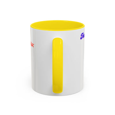 Infinity Butterfly Mug with yellow interior and handle, 11oz or 15oz, dishwasher safe, motivational universe theme.