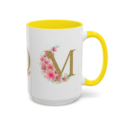 Mother's Day mug with floral design and yellow interior, perfect gift for moms.
