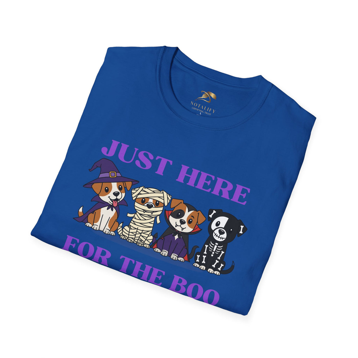 NOTALIFY Just Here for the Boo Dog Halloween TEE | Cute Puppy Costume | Soft Cotton | Fun Fall Outfit for Kids & Adults