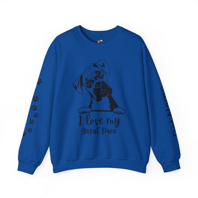 Great Dane Lover Sweatshirt, Pet's Name Personalized Gift Idea, Great Dane Dog Owner Apparel, Custom Dog Paw Print Jumper, Comfy Crewneck - NOTALIFY