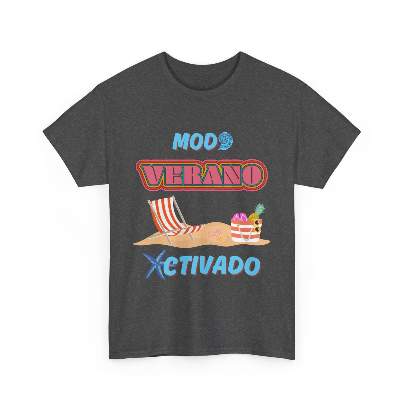 Modo Verano Activado T-Shirt with retro beach scene and vibrant summer design.