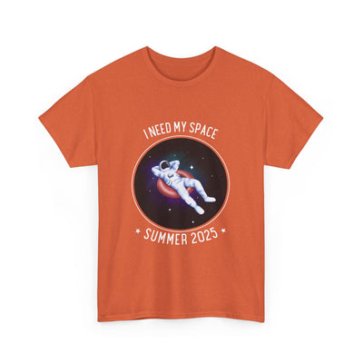 Astronaut Space Vibes Tee with galaxy graphic on orange background.