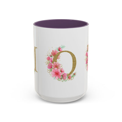 Mother's Day mug with vibrant floral design and custom accents, white ceramic exterior, purple interior.