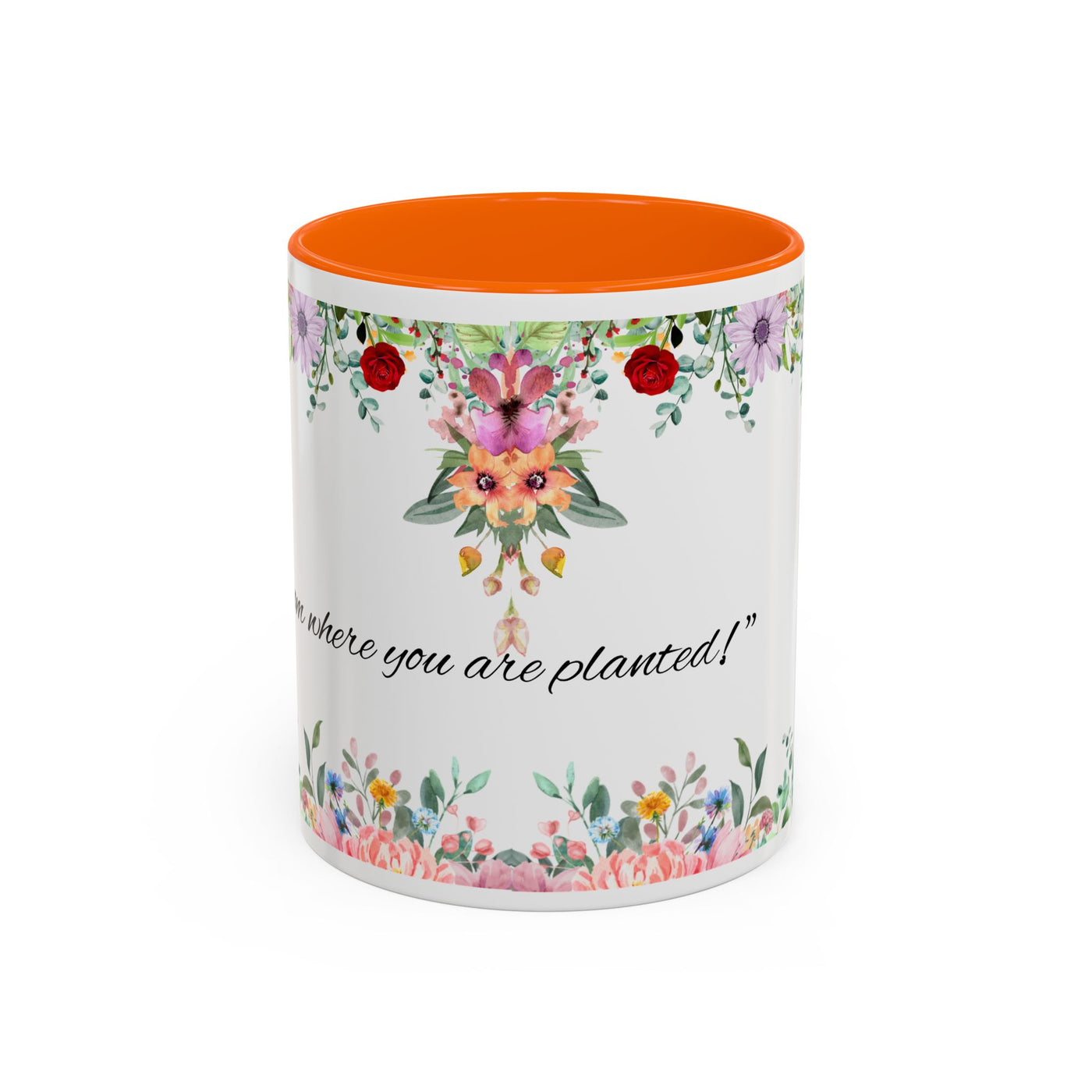 Mug, Inspirational Ceramic Cup w/ Flower Design, Bloom where you are planted, Gift for her/him, Quote Tea Mug, Home Office Decor, - NOTALIFY