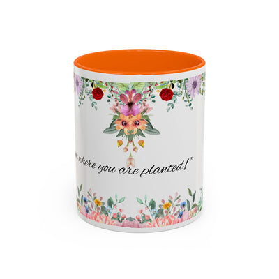 Mug, Inspirational Ceramic Cup w/ Flower Design, Bloom where you are planted, Gift for her/him, Quote Tea Mug, Home Office Decor, - NOTALIFY