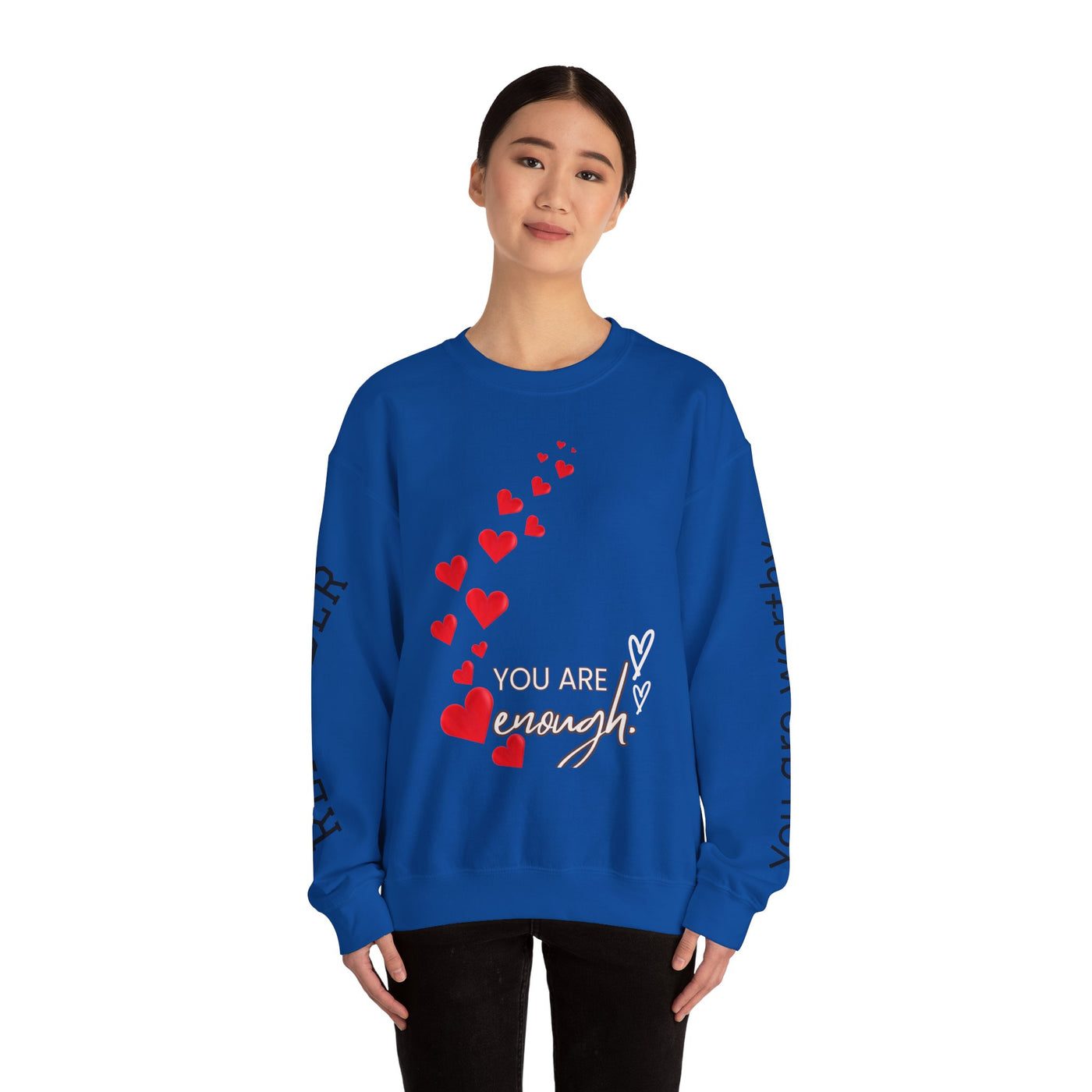 You are Enough Hearts Love Sweatshirt - Unisex Heavy Blend Crewneck, Gift for Him Her, Ultimate Comfort, Every Season, Unisex Sweatshirt - NOTALIFY