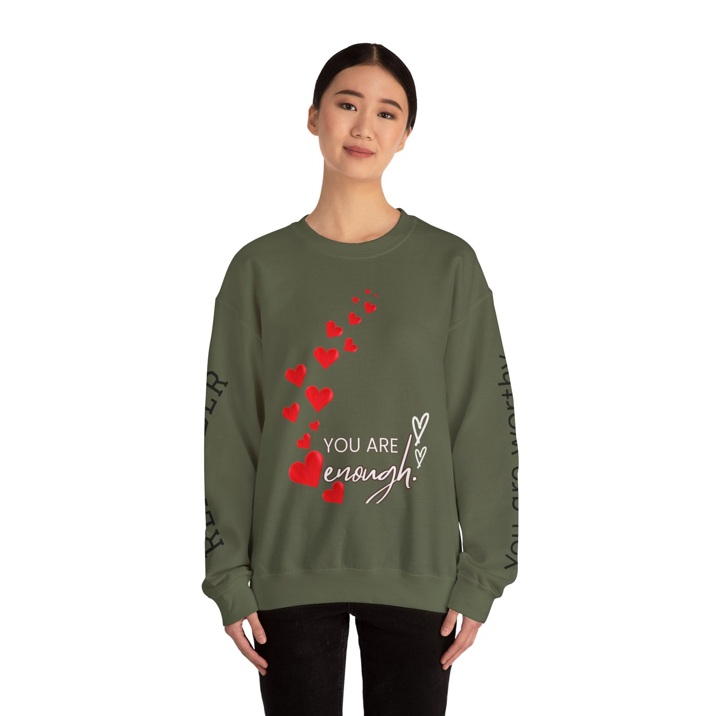 You are Enough Hearts Love Sweatshirt - Unisex Heavy Blend Crewneck, Gift for Him Her, Ultimate Comfort, Every Season, Unisex Sweatshirt - NOTALIFY