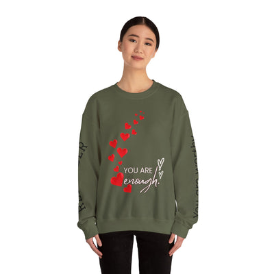 You are Enough Hearts Love Sweatshirt - Unisex Heavy Blend Crewneck, Gift for Him Her, Ultimate Comfort, Every Season, Unisex Sweatshirt - NOTALIFY