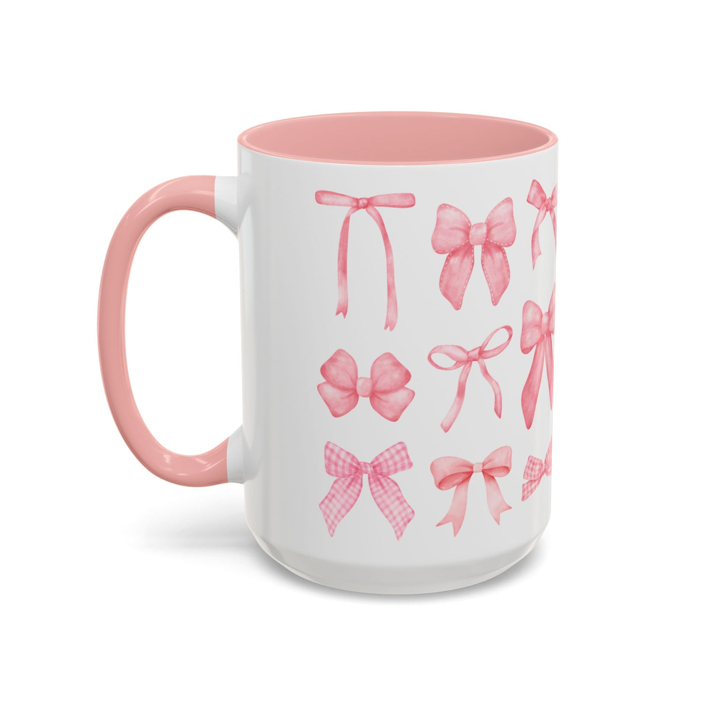 Personalized coquette bow mug for Mother's Day, available in 11oz or 15oz sizes, microwave and dishwasher safe.