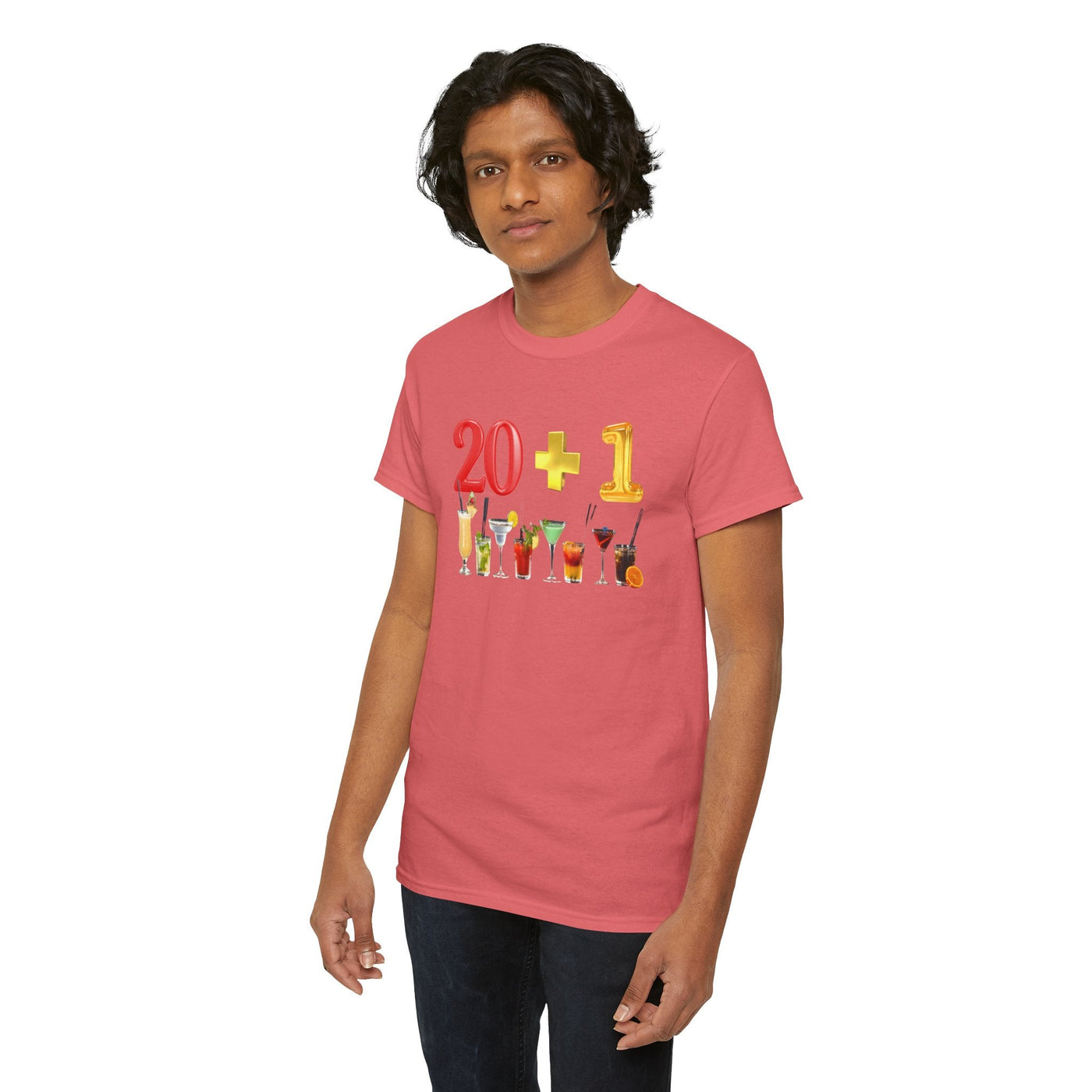 21st Birthday T-Shirt with "20 + 1" design and colorful cocktails for celebration and style.