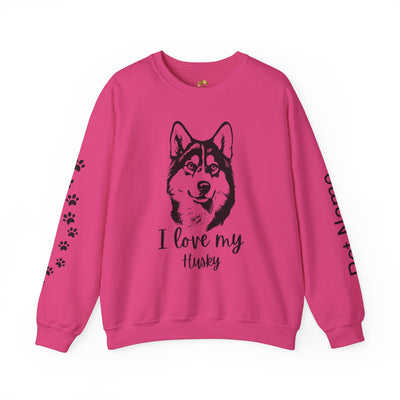 Husky Lover Sweatshirt, Pet's Name Personalized Gift Idea, Husky Dog Owner Apparel, Custom Dog Paw Print Jumper, Comfy Crewneck - NOTALIFY