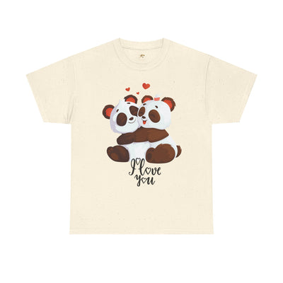 Romantic Panda Tee, Romantic Graphic T-shirt, two panda bears hugging each other with an I love you message - NOTALIFY