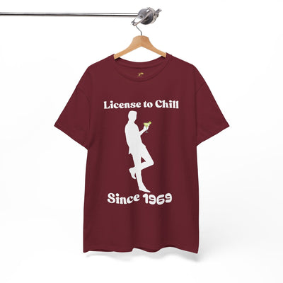 License to Chill t-shirt featuring silhouette holding margarita, customizable "Since [Year]" text, perfect birthday gift.