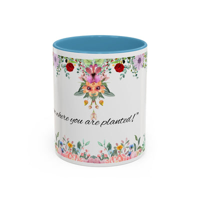 Mug, Inspirational Ceramic Cup w/ Flower Design, Bloom where you are planted, Gift for her/him, Quote Tea Mug, Home Office Decor, - NOTALIFY