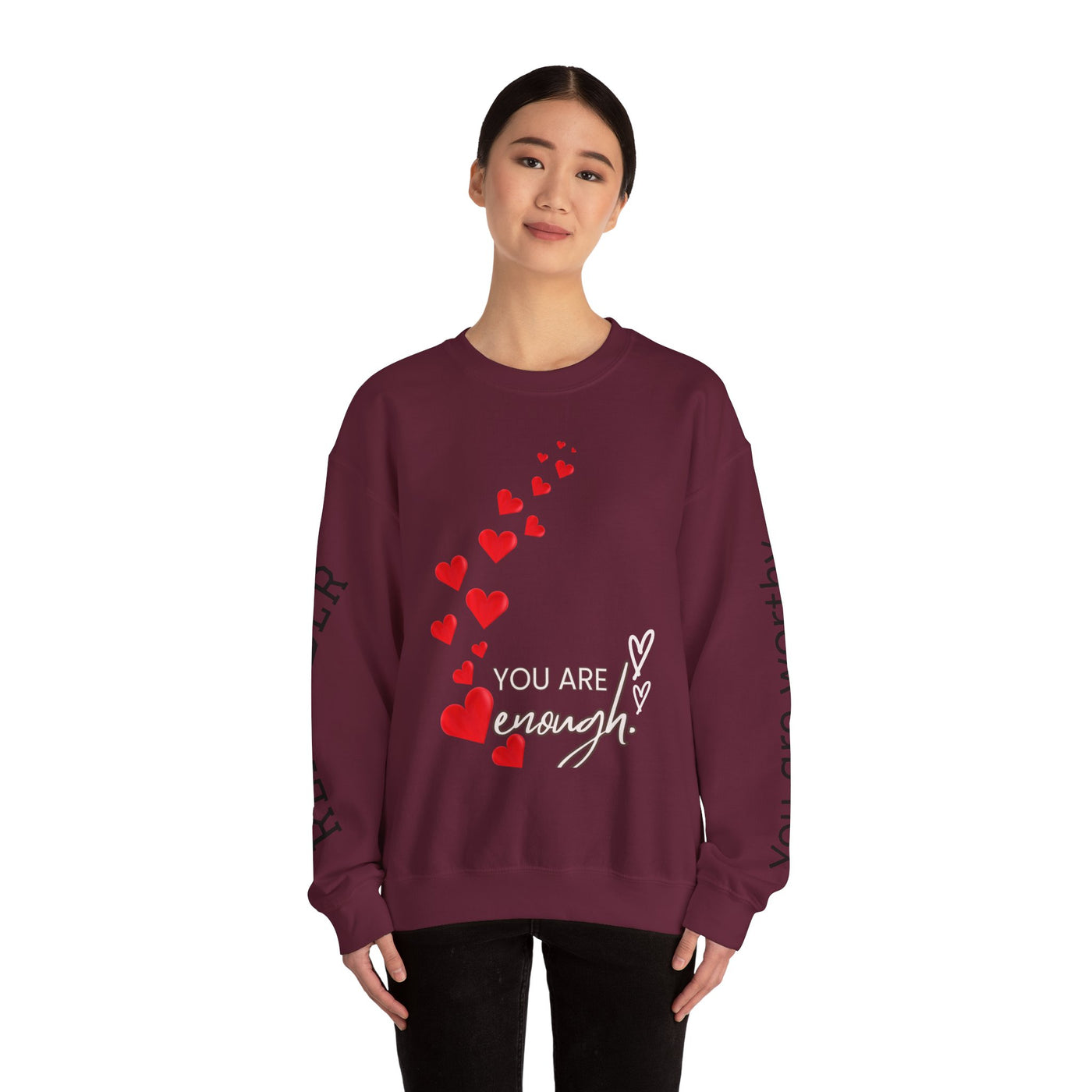 You are Enough Hearts Love Sweatshirt - Unisex Heavy Blend Crewneck, Gift for Him Her, Ultimate Comfort, Every Season, Unisex Sweatshirt - NOTALIFY