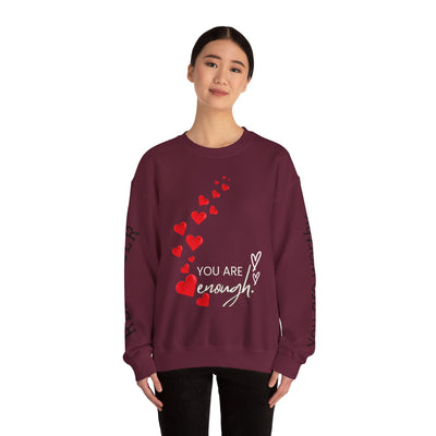 You are Enough Hearts Love Sweatshirt - Unisex Heavy Blend Crewneck, Gift for Him Her, Ultimate Comfort, Every Season, Unisex Sweatshirt - NOTALIFY