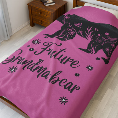 Future Grandma Bear Velveteen Plush Blanket, Cozy Gift, Baby Shower, Expecting Mother, Nursery Decor, Family Celebration - NOTALIFY