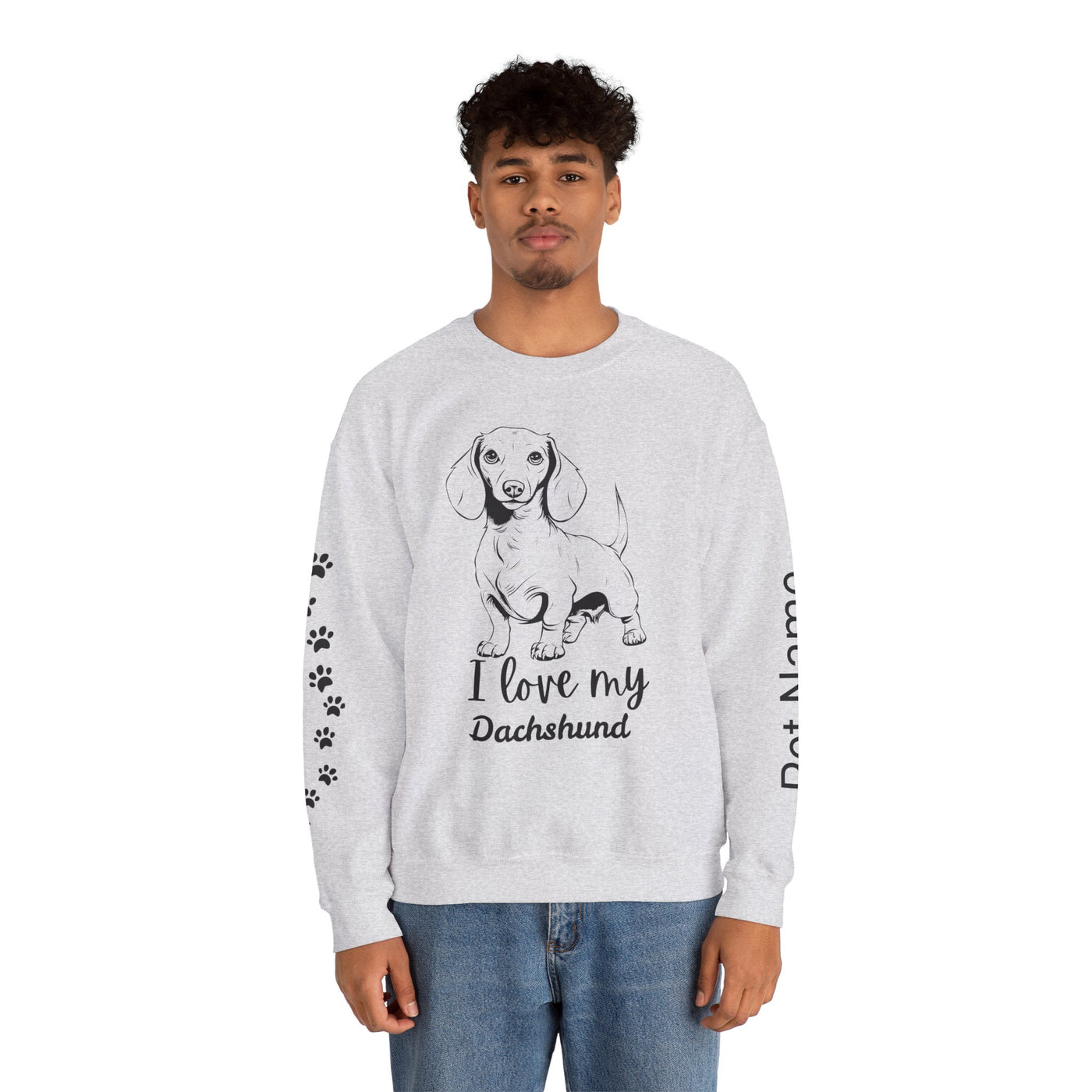Dachshund Dog Lover Sweatshirt, Pet's Name Personalized Gift Idea, Dachshund Dog Owner Apparel, Custom Dog Paw Print Jumper, Comfy Crewneck - NOTALIFY