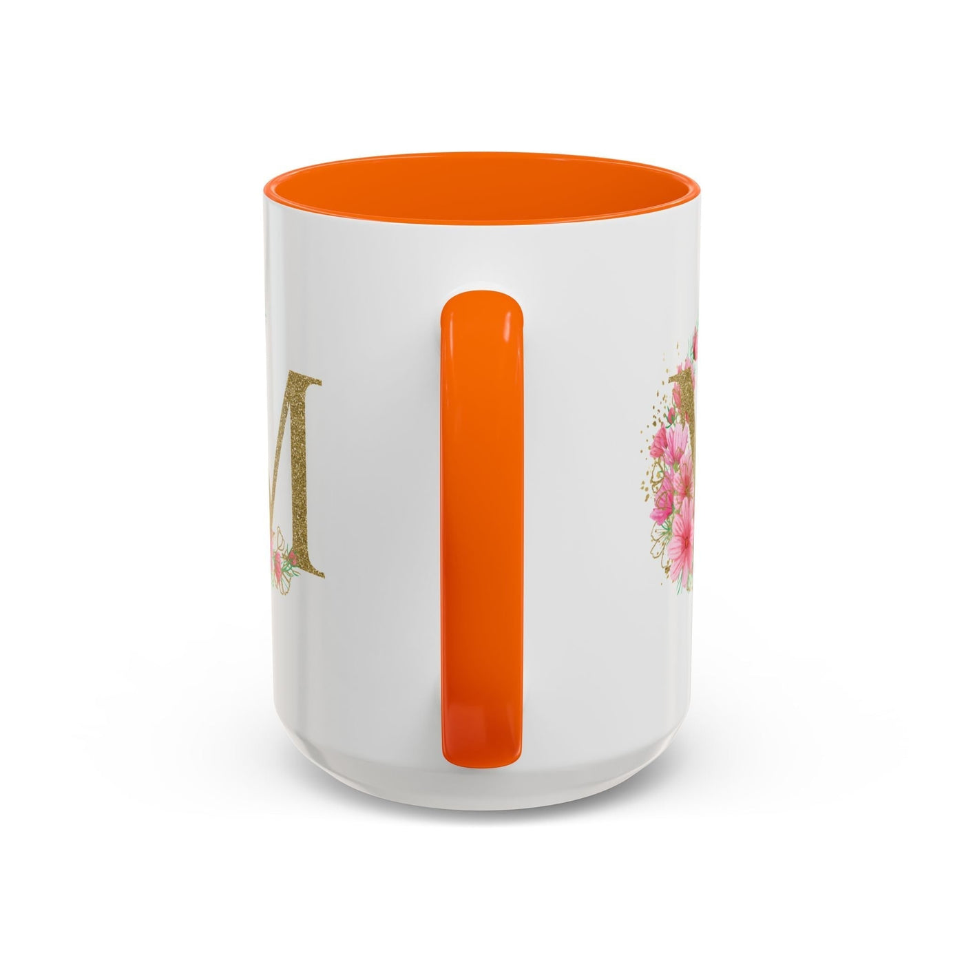 Mother's Day mug with orange interior and floral design, perfect gift for mom.