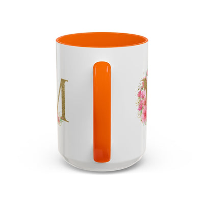 Mother's Day mug with orange interior and floral design, perfect gift for mom.