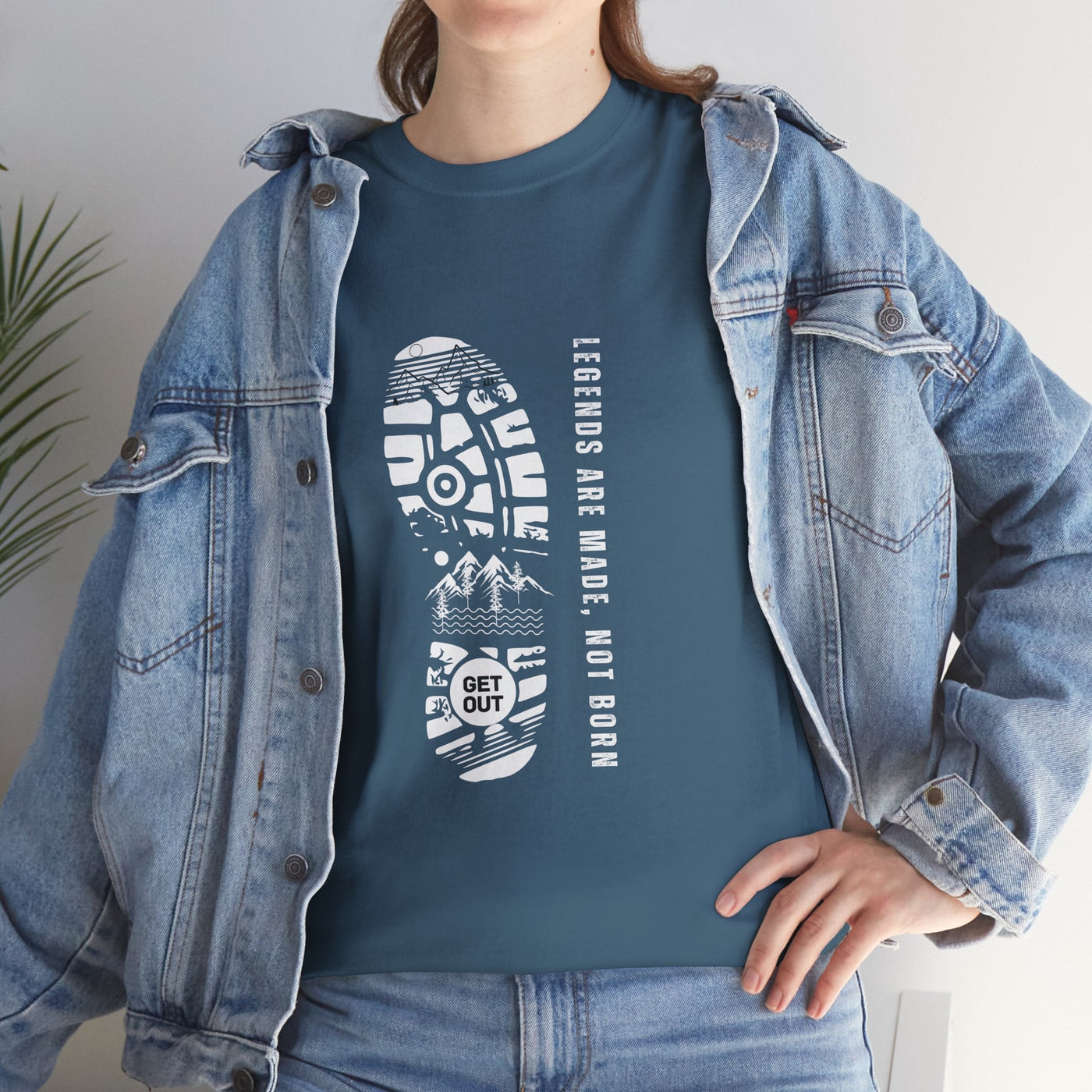 Unisex heavy cotton tee with the text "Legends are made NOT BORN," featuring durable, comfortable fabric and inspirational design.