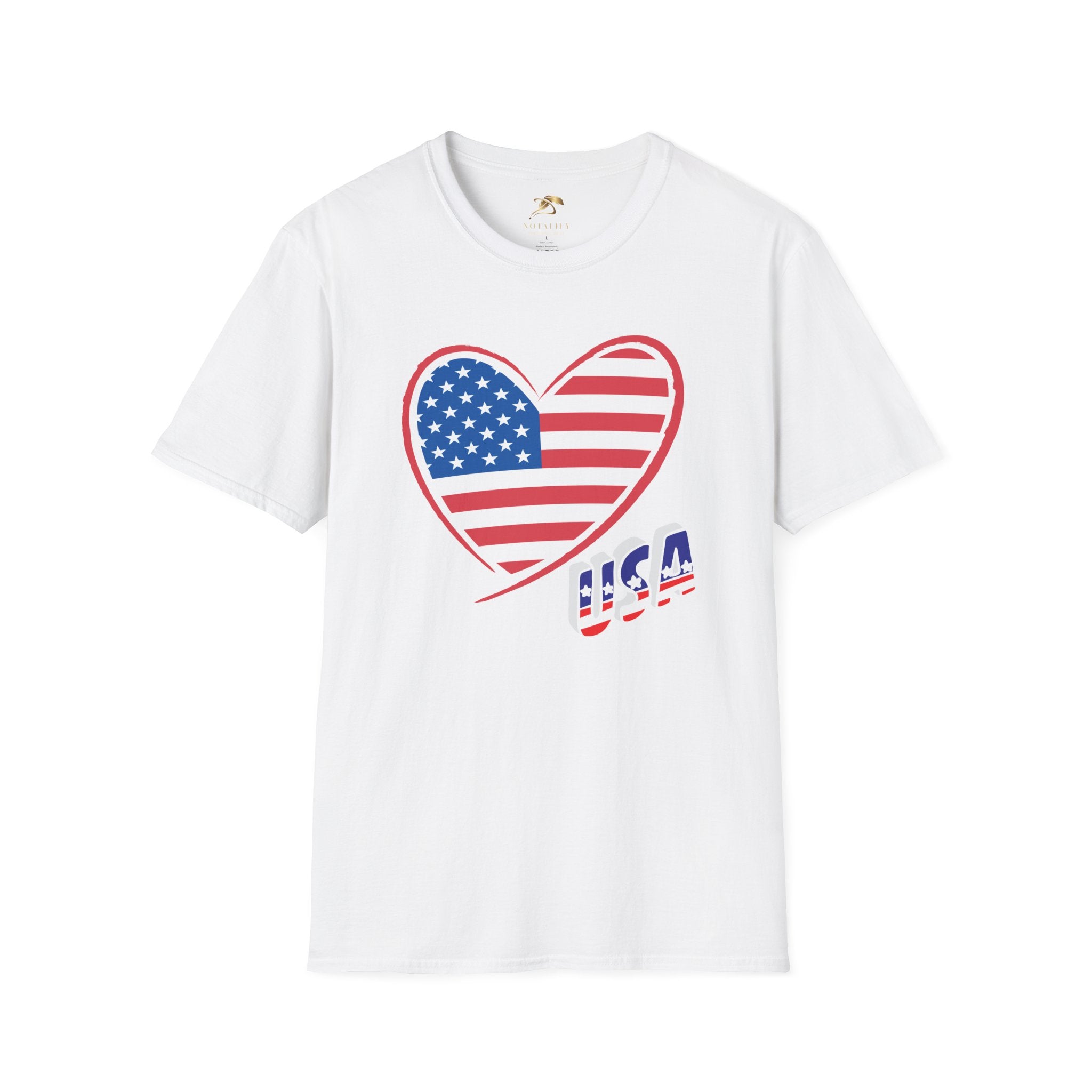LOVE USA Patriotic T-Shirt with heart and flag design, ideal for Independence Day and casual wear.