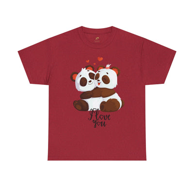 Romantic Panda Tee, Romantic Graphic T-shirt, two panda bears hugging each other with an I love you message - NOTALIFY